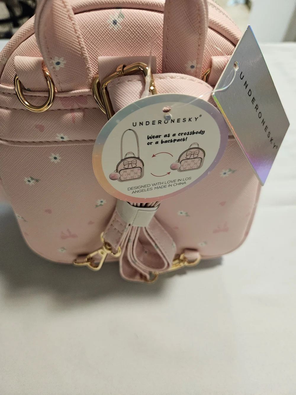 Convertible Crossbody Bag And Mini Backpack with Pom Pom
